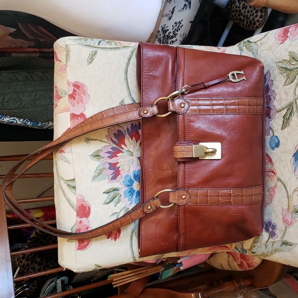 Vintage Etienne Aigner Brown Leather Purse with Crocodile Embossed Straps.